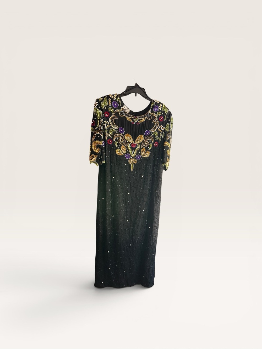 Vintage Carina black Silk beaded sequin evening gown or maxi dress Size 1X